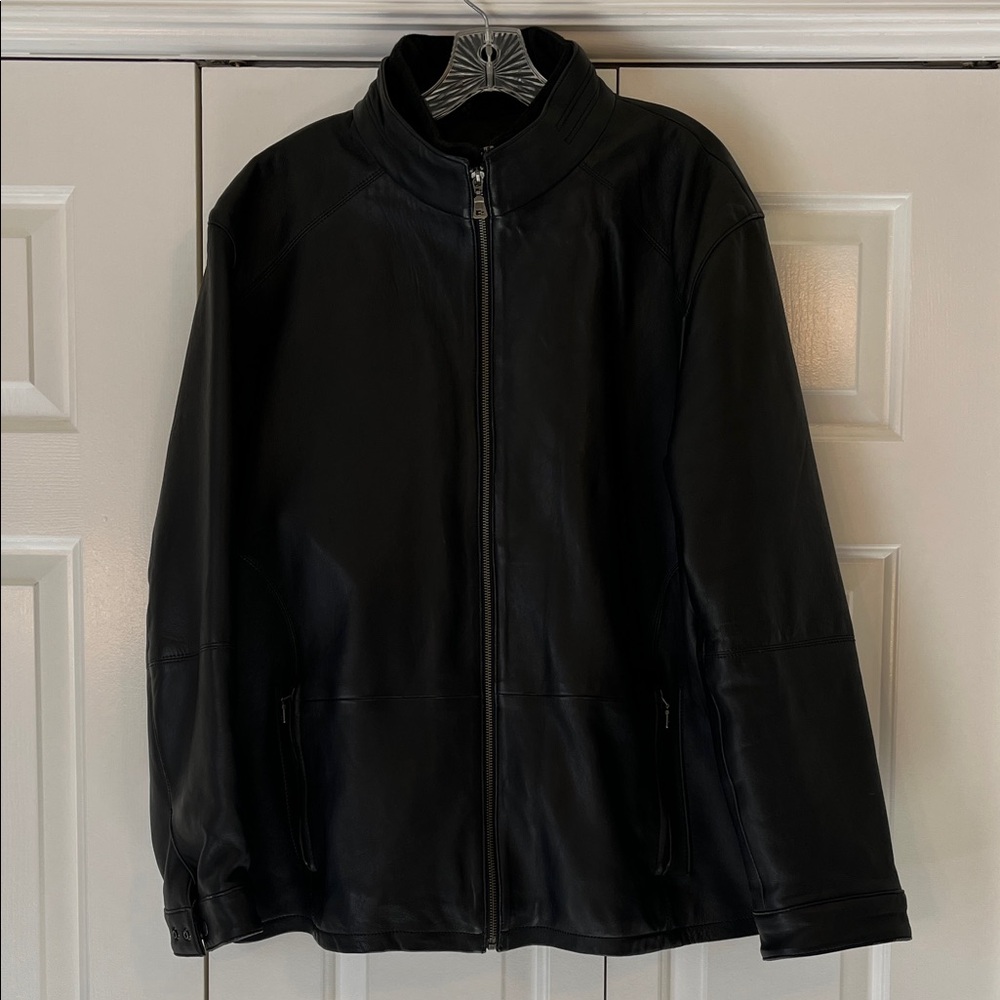 Jos. A. Bank black genuine leather jacket with stand collar